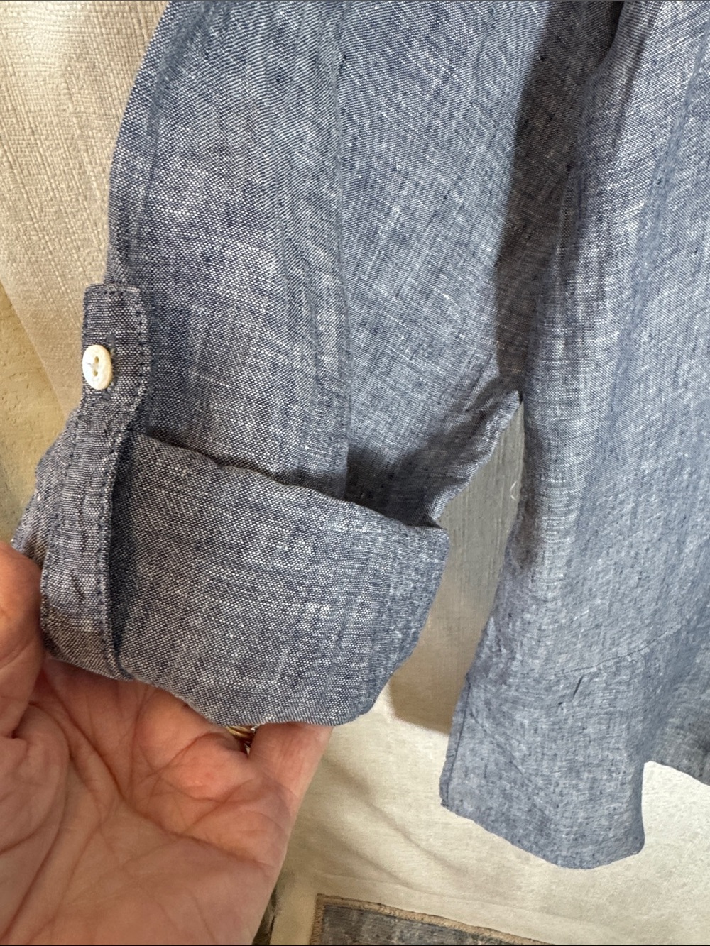 Tahari 100% Linen Blue Gray Tunic Shirt 1X Long Button Front Lagenlook - Picture 4 of 11